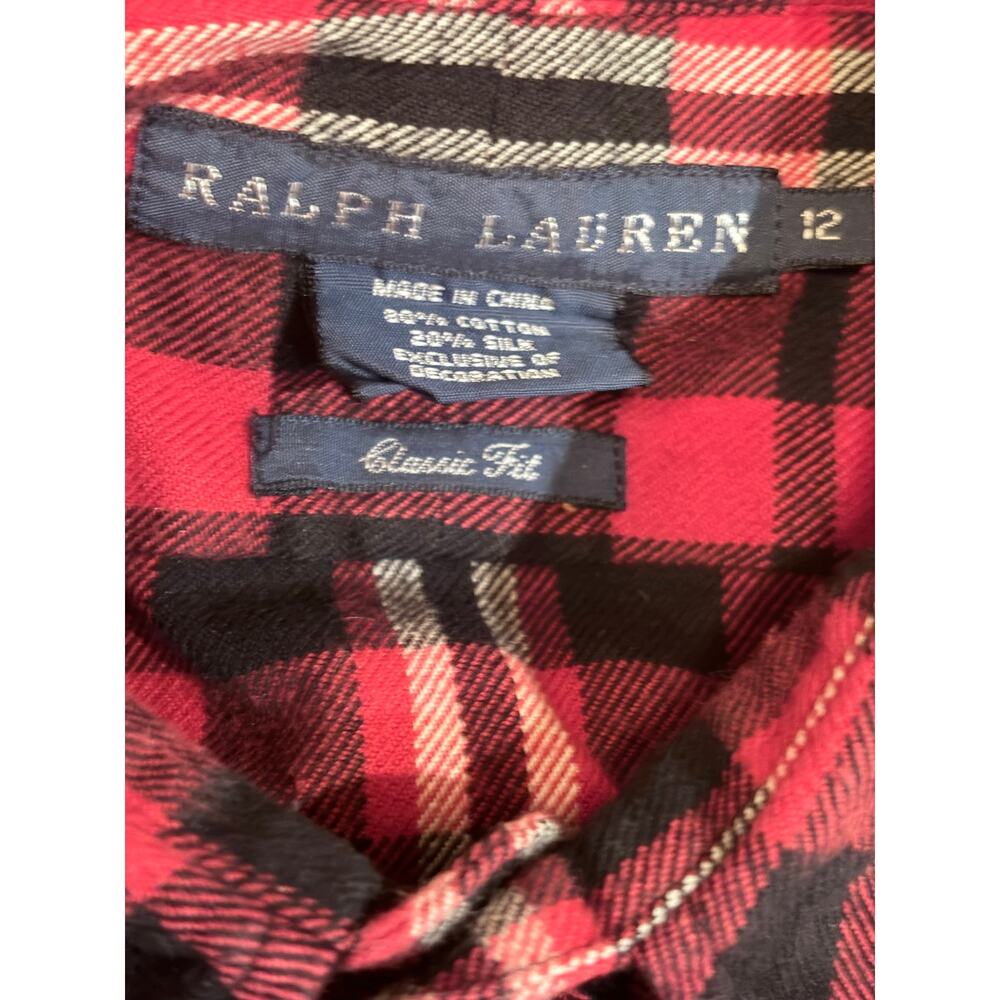 Ralph Lauren Plaid Embroidered Deer Crest Shirt Size 12 Cotton Silk Classic Fit - Picture 5 of 9